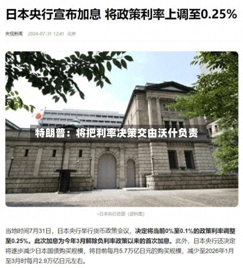 特朗普：将把利率决策交由沃什负责